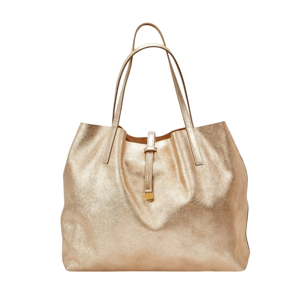 GIGI New York Reversible Luna Tote Gold Platinum Metallic Camel Suede Leather